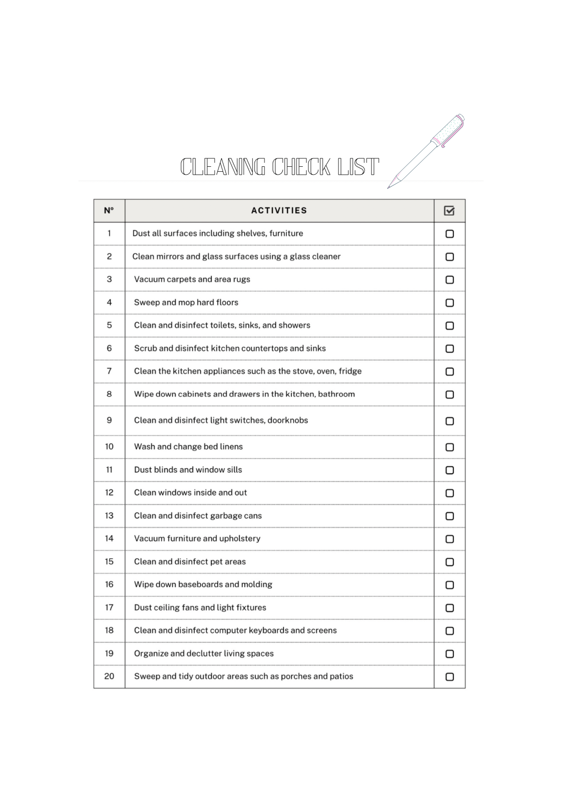 Printable Cleaning Checklist